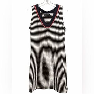 Duffield Lane Navy and White Striped Dress with Red Accents